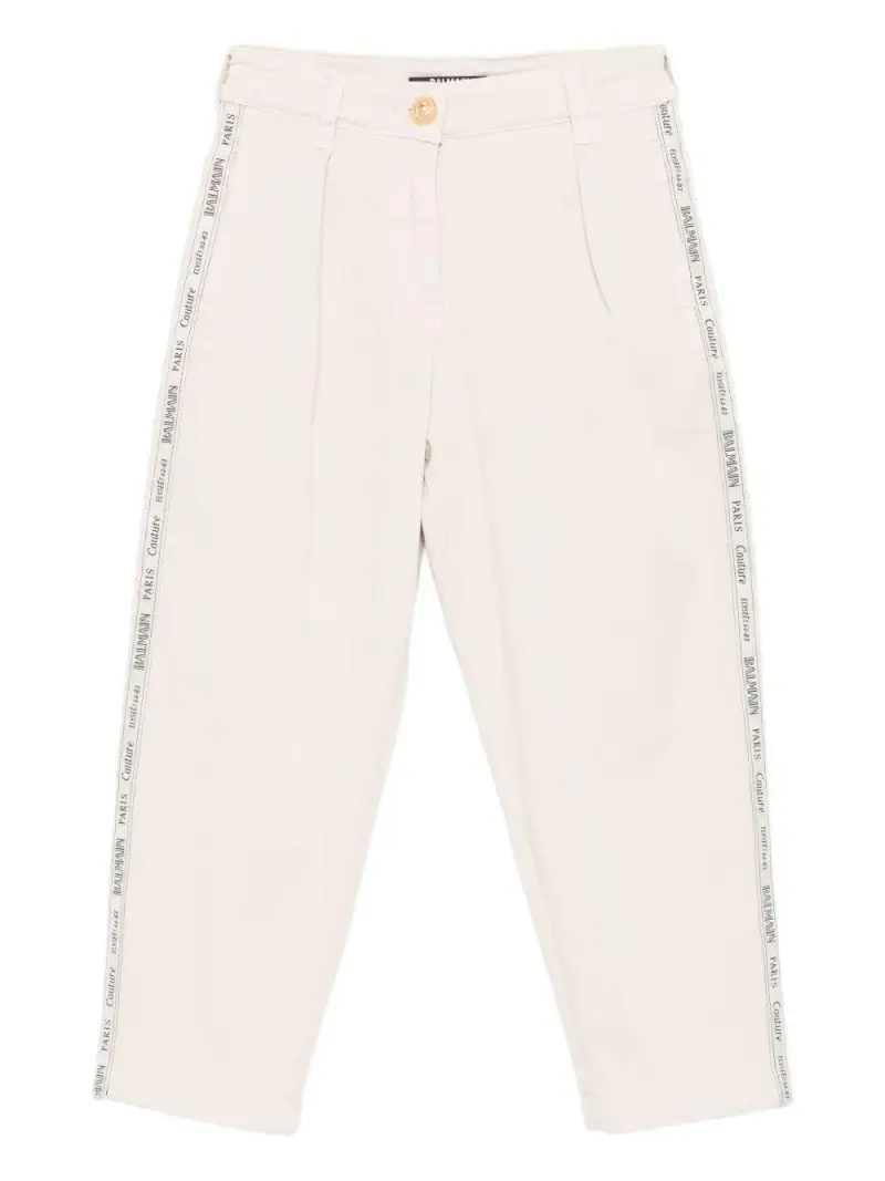 Pantaloni Beige con Logo Beige bianco