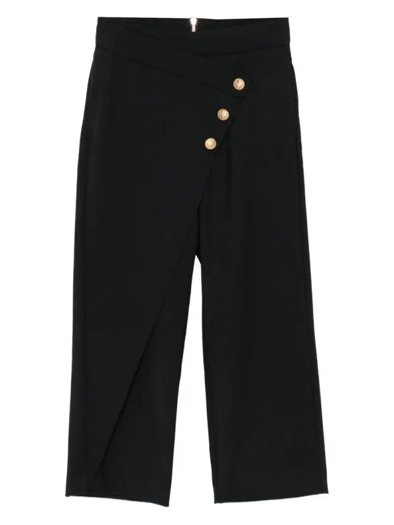 Pantaloni Neri a Portafoglio con Bottoni Nero oro