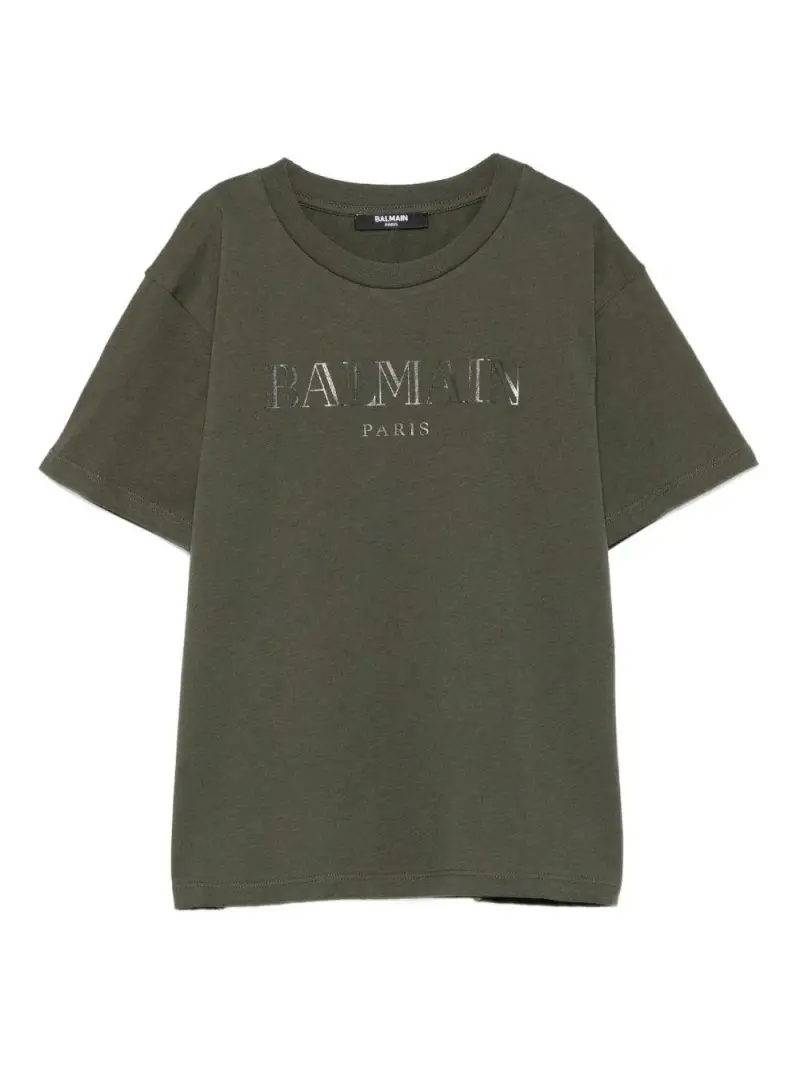 T-shirt Verde Oliva con Logo Metallizzato