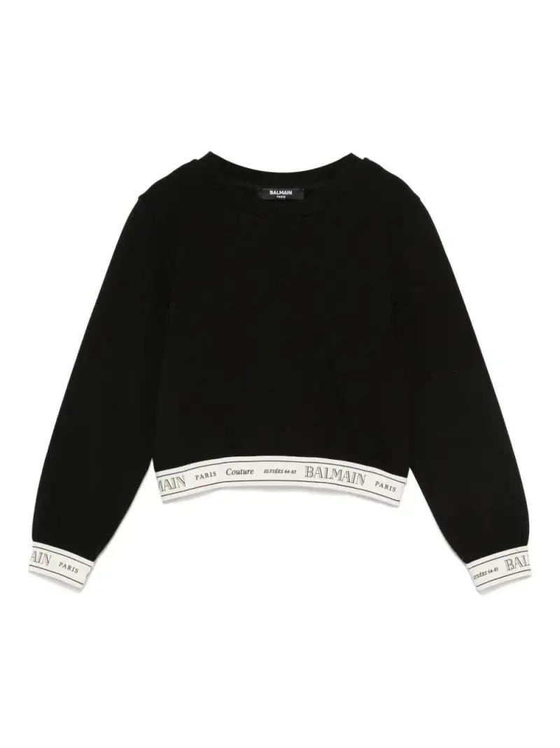 Top Nero Crop con Banda Logo Nero avorio