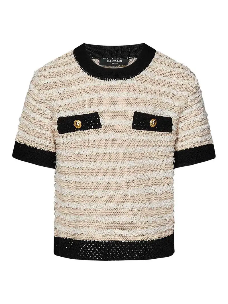 Maglia In Cotone Con Righe Beige