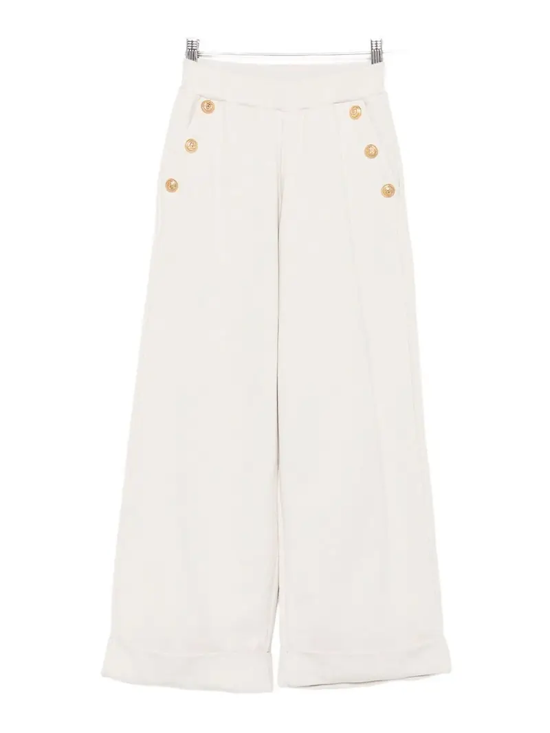 Pantaloni in cotone crema con bottoni dorati Bianco