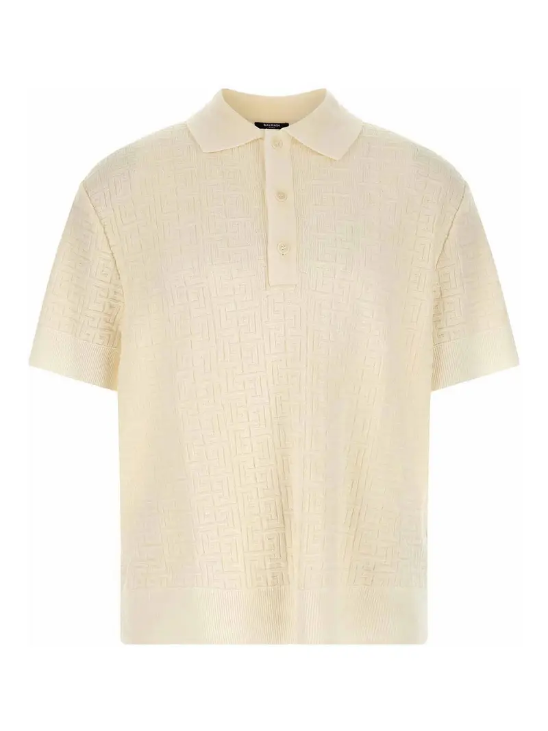 Polo in jacquard con monogramma Bianco