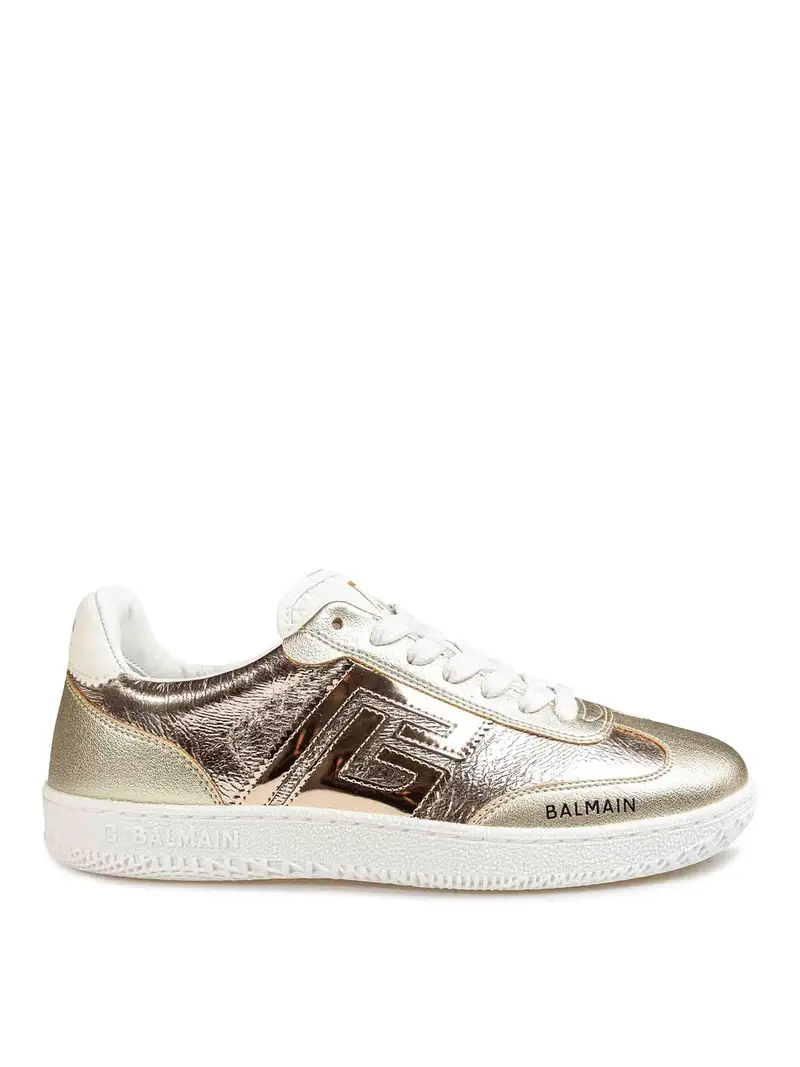 Balmain Sneakers Swan In Pelle Laminata Oro