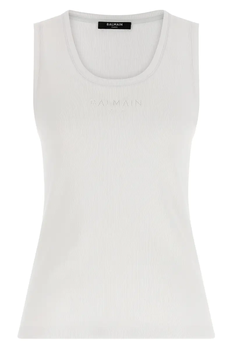 Tank Top Ricamo Logo Bianco