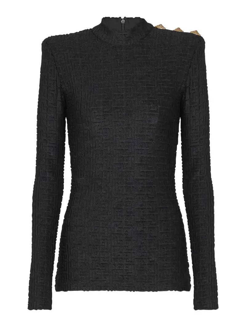 Top a collo alto con monogramma Nero