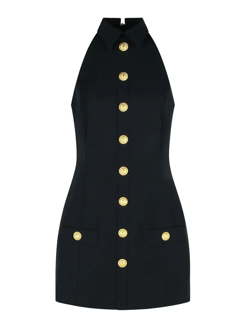 Vestito corto di lana vergine nera Nero