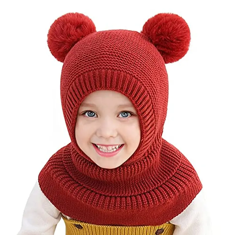 Bambini Cappello Invernali Calda Carina Berretto Invernale in Pile per Bambini con Cappuccio a Maglia Sciarpa con