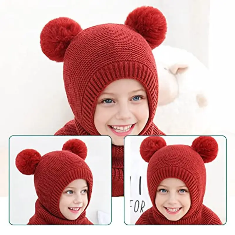 Bambini Cappello Invernali Calda Carina Berretto Invernale in Pile per Bambini con Cappuccio a Maglia Sciarpa con miniatura 2