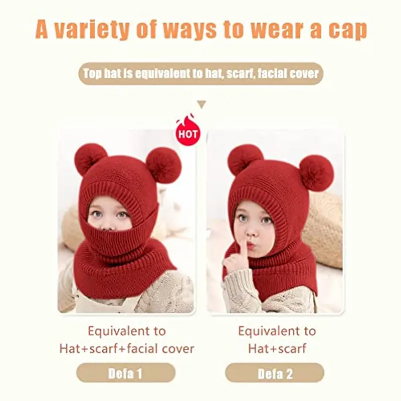 Bambini Cappello Invernali Calda Carina Berretto Invernale in Pile per Bambini con Cappuccio a Maglia Sciarpa con miniatura 3