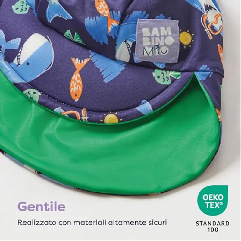 Bambino Mio, Cappellino Nuoto Sole Reversibile, Protezione UPF40+, Avventure Marine, S-M (<12 mesi) miniatura 2