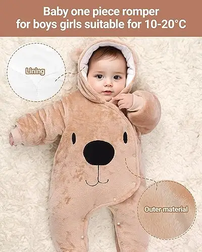 Bambino Pagliaccetto con Cappuccio Flanella Jumpsuit Tute da neve con Piedi Inverno Tutina, 0 miniatura 2