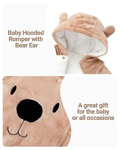 Bambino Pagliaccetto con Cappuccio Flanella Jumpsuit Tute da neve con Piedi Inverno Tutina, 0 miniatura 3