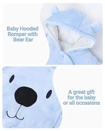 Bambino Pagliaccetto con Cappuccio Flanella Jumpsuit Tute da neve con Piedi Inverno Tutina, 3 miniatura 3