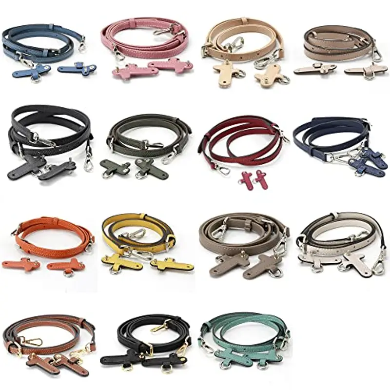 banbeln - Tracolla in pelle per borsette, colori terracotta, beige, tortora, blu scuro, giallo 2, SET miniatura 2