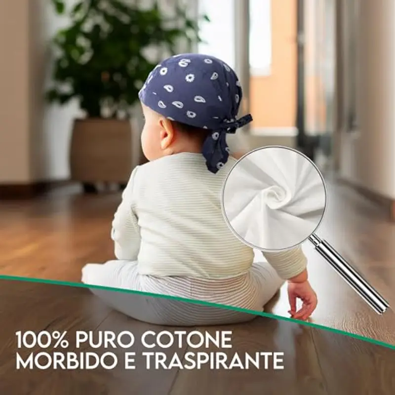 Bandana Bambino Blu Royal 100% Cotone - Taglia Unica 50-54 cm - Protegge dai Raggi Solari - Preformata per Ottima Vestibilità miniatura 3