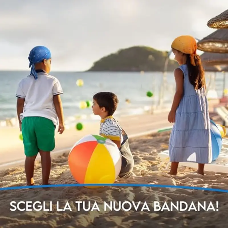 Bandana Bambino Verde 100% Cotone Estivo - Taglia Unica 50-54 cm - Protegge dai Raggi Solari - Preformata per Ottima Vestibilità miniatura 2