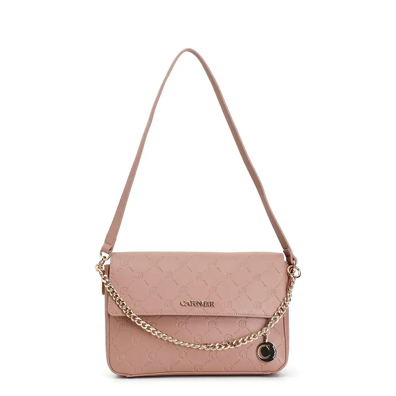 bandoliera con logo embossed all-over cipria scuro