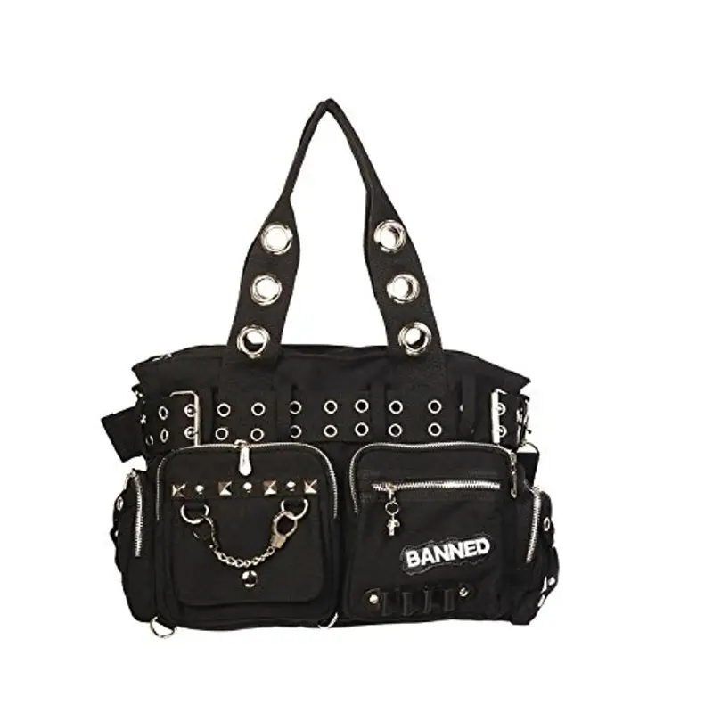 Banned Alternative Wear Handtas met studs en oogjes zwart, nero/nero, taglia unica, Nero, Einheitsgröße