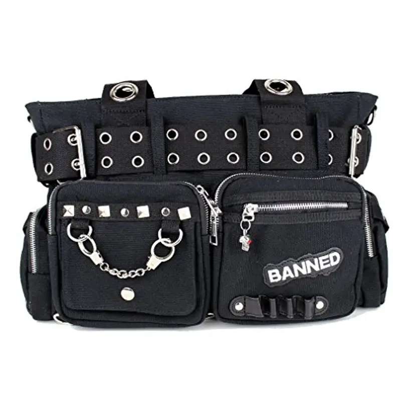 Banned Alternative Wear Handtas met studs en oogjes zwart, nero/nero, taglia unica, Nero, Einheitsgröße miniatura 3