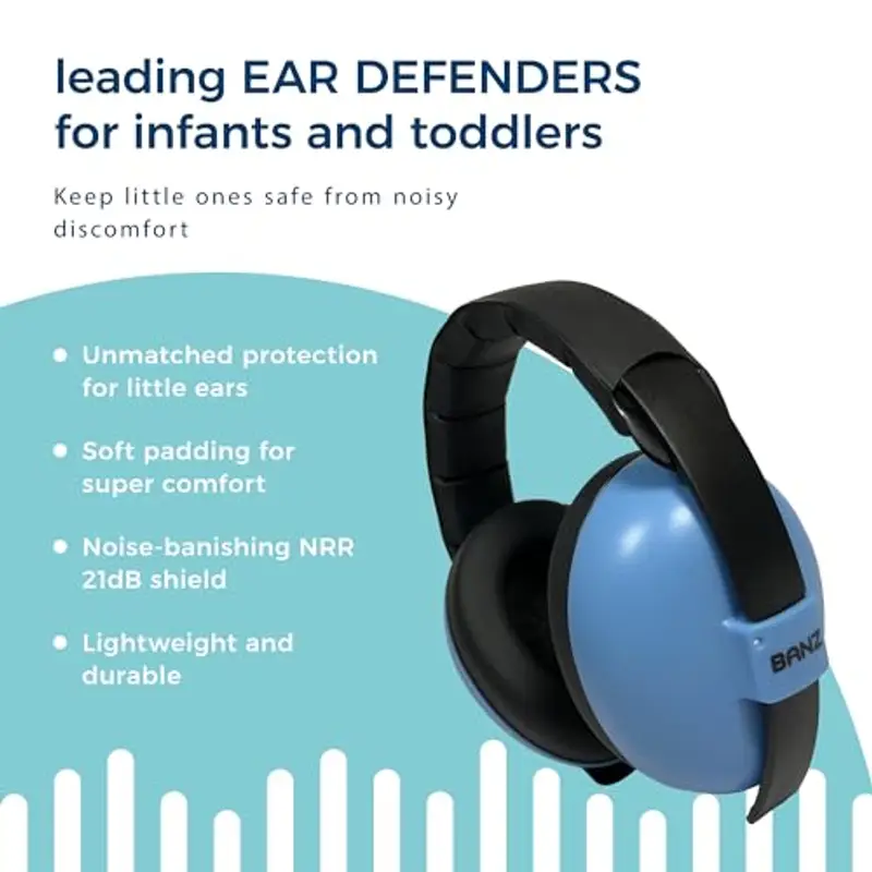 BANZ BABY EAR DEFENDERS, cuffie paraorecchie di protezione acustica per bambini dai 0 ai 2 anni. ( Blu ) miniatura 3