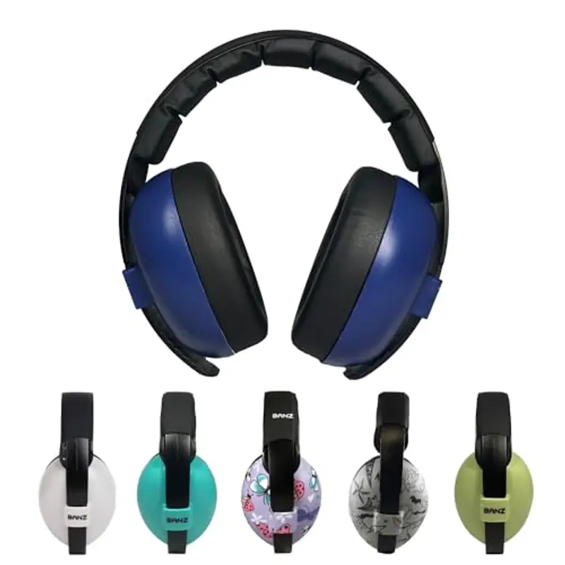 Banz Bubzee Paraorecchie bambino 0-36 mesi - Cuffie per bambini con cancellazione del rumore forte e paraorecchie per bambini, misura regolabile, blu navy