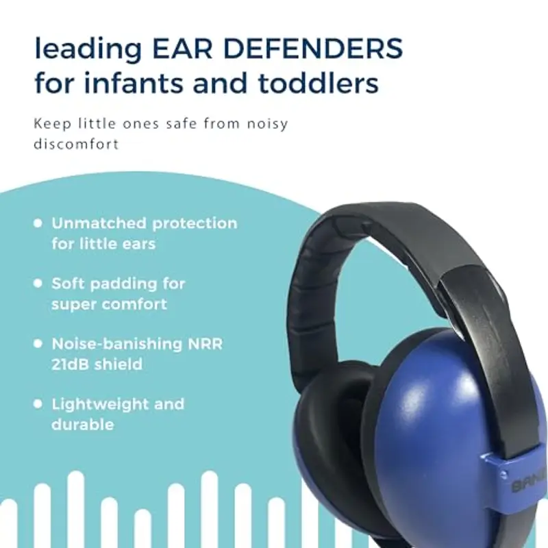 Banz Bubzee Paraorecchie bambino 0-36 mesi - Cuffie per bambini con cancellazione del rumore forte e paraorecchie per bambini, misura regolabile, blu navy miniatura 3