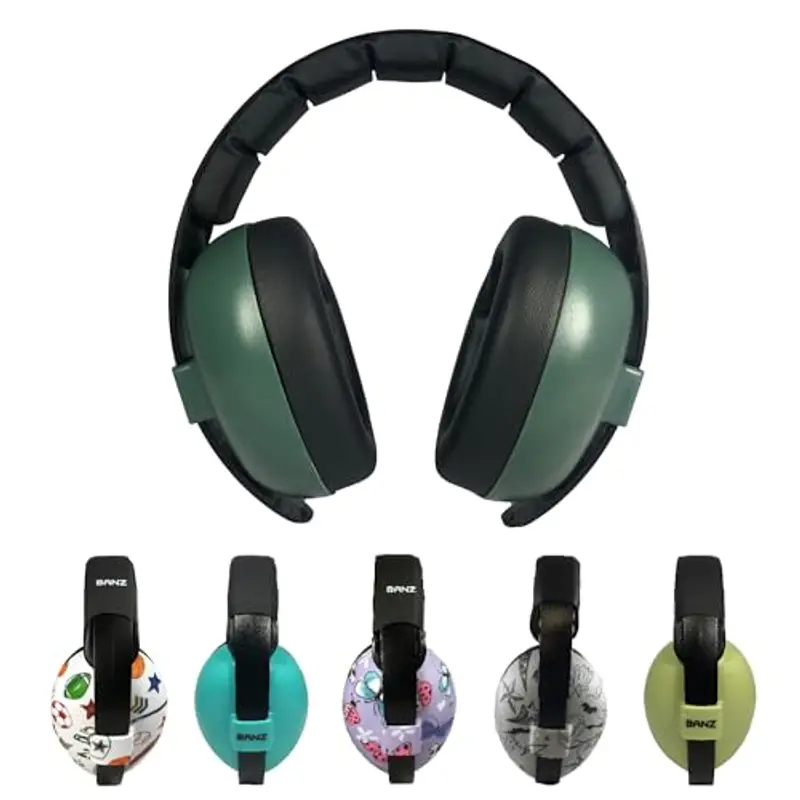 BANZ Paraorecchie morbido e confortevole con protezione apparecchi acustici per neonati e bambini piccolo (Valutazione di riduzione del rumore) 0-2 anni medio Verde scuro miniatura 2