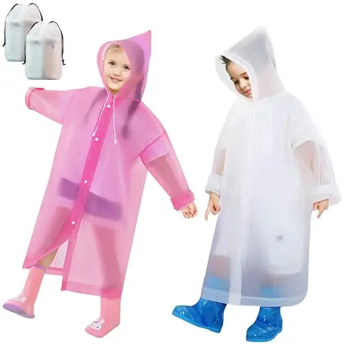 Baogaier 2 Pezzi Pioggia Poncho per Bambini, Impermeabile con Cappuccio, Cappotto da Pioggia Riutilizzabile, Mantella