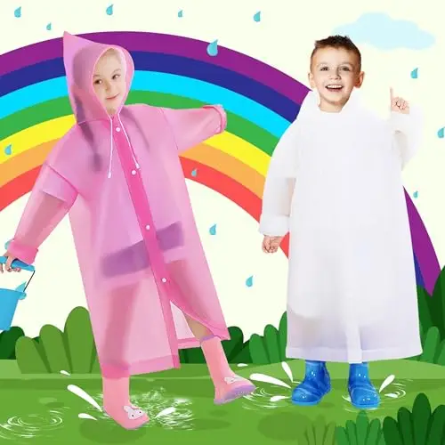 Baogaier 2 Pezzi Pioggia Poncho per Bambini, Impermeabile con Cappuccio, Cappotto da Pioggia Riutilizzabile, Mantella miniatura 2
