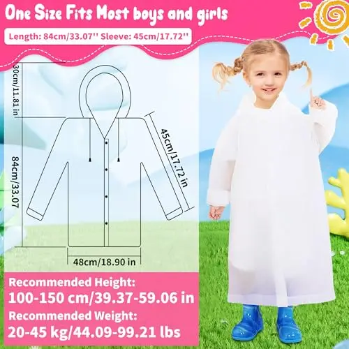 Baogaier 2 Pezzi Pioggia Poncho per Bambini, Impermeabile con Cappuccio, Cappotto da Pioggia Riutilizzabile, Mantella miniatura 3