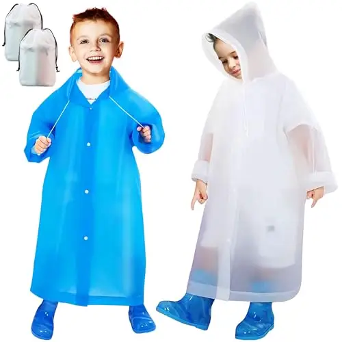 Baogaier 2 Pezzi Poncho Antipioggia Bambini, EVA Riutilizzabile Impermeabile Mantella Antipioggia con Cappuccio