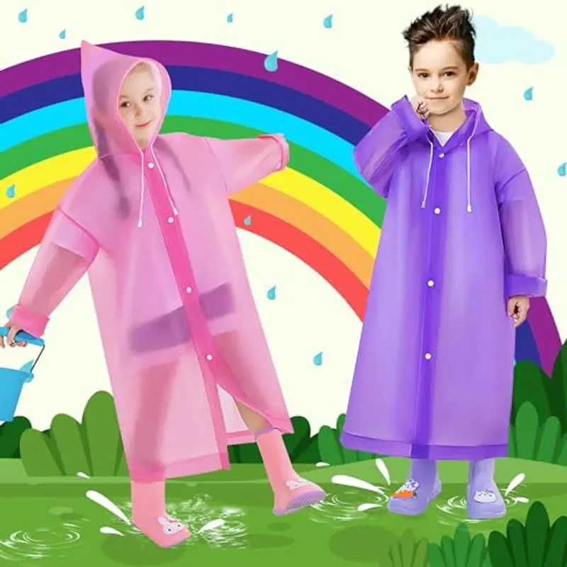 Baogaier 2 Pezzi Poncho Antipioggia Bambini, EVA Riutilizzabile Impermeabile Mantella Antipioggia con Cappuccio miniatura 2