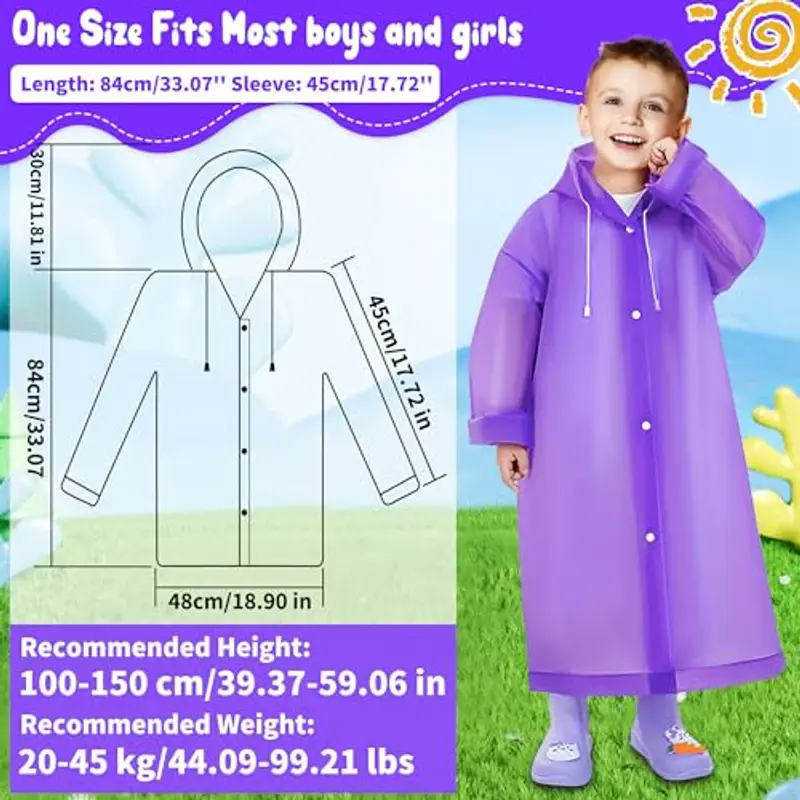 Baogaier 2 Pezzi Poncho Antipioggia Bambini, EVA Riutilizzabile Impermeabile Mantella Antipioggia con Cappuccio miniatura 3