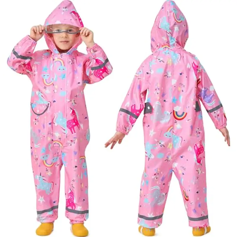 Baogaier Bambine Impermeabile Antipioggia ragazze con Cappuccio Rosa Unicorno Stampa Bambina Antipioggia Giacca miniatura 2