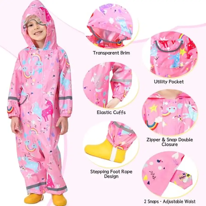 Baogaier Bambine Impermeabile Antipioggia ragazze con Cappuccio Rosa Unicorno Stampa Bambina Antipioggia Giacca miniatura 3