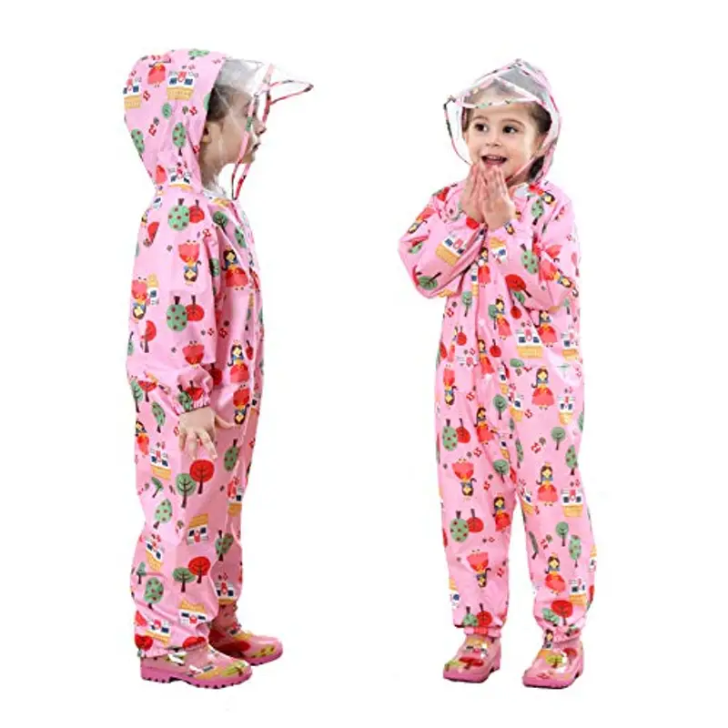 Baogaier Impermeabile da Pioggia Bambini Antipioggia Tuta con Cappuccio Ragazze Rosa Floreale Poncho Portatile Sportivo