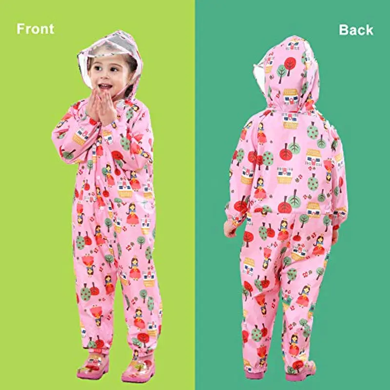 Baogaier Impermeabile da Pioggia Bambini Antipioggia Tuta con Cappuccio Ragazze Rosa Floreale Poncho Portatile Sportivo miniatura 2