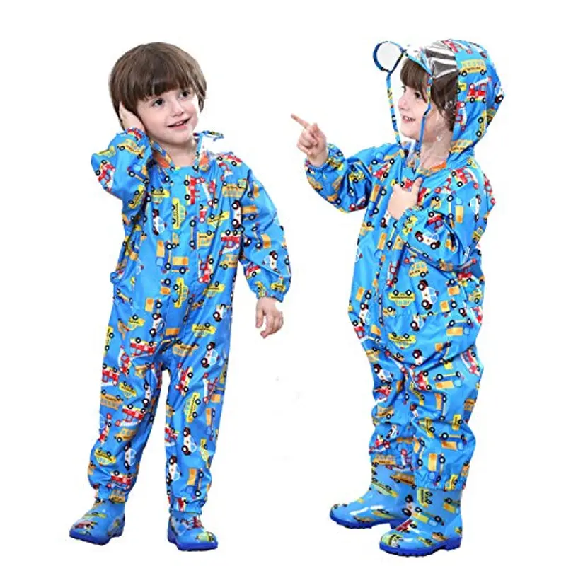 Baogaier Impermeabile da Pioggia Bambini Antipioggia Tuta con Cappuccio Ragazzi Blu Autobus Poncho Portatile Sportivo