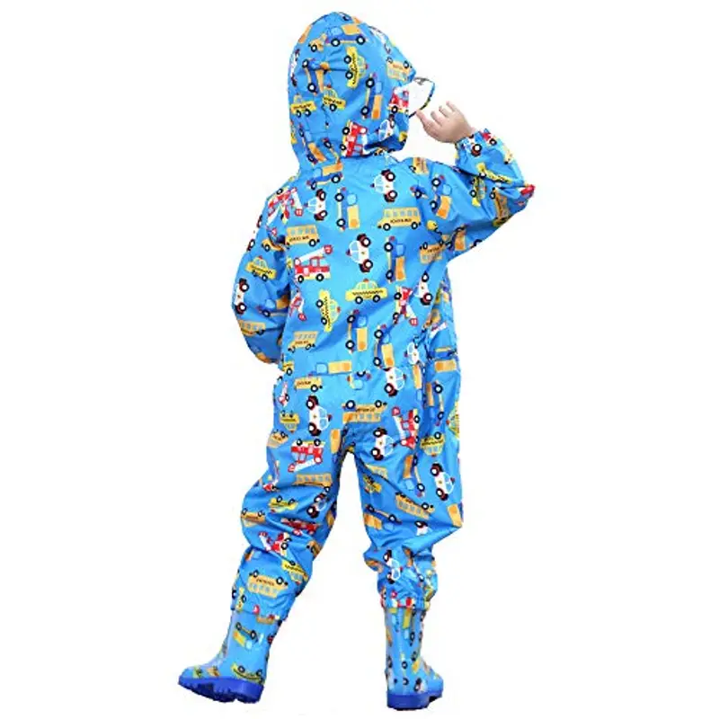 Baogaier Impermeabile da Pioggia Bambini Antipioggia Tuta con Cappuccio Ragazzi Blu Autobus Poncho Portatile Sportivo miniatura 2