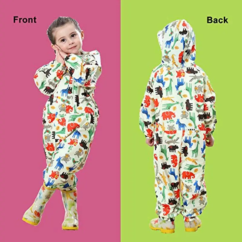 Baogaier Impermeabile da Pioggia Bambini, Impermeabile Antipioggia Tuta Bambini con Cappuccio Ragazze Ragazzi Giallo miniatura 2