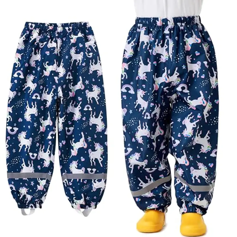 Baogaier Pantaloni Impermeabili Bambine, Cavallo Blu Navy Leggeri Antipioggia Antivento con Riflettente Impermeabile