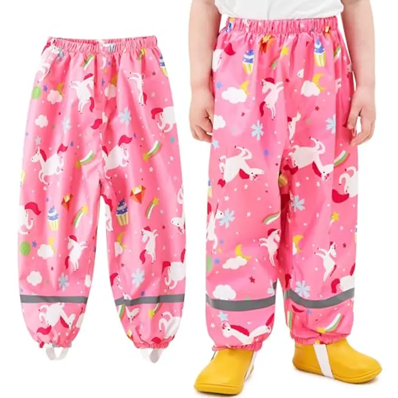 Baogaier Pantaloni Impermeabili Bambine, Cavallo Rosa Leggeri Antipioggia Antivento con Riflettente Impermeabile