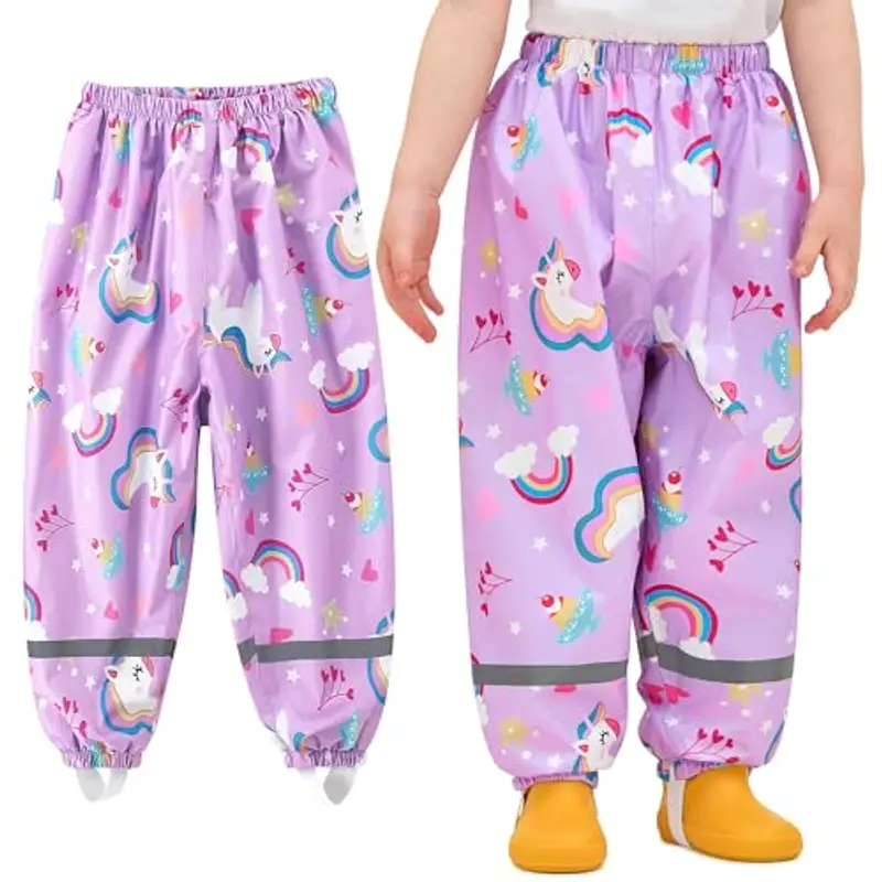 Baogaier Pantaloni Impermeabili Bambine, Cavallo Viola Leggeri Antipioggia Antivento con Riflettente Impermeabile