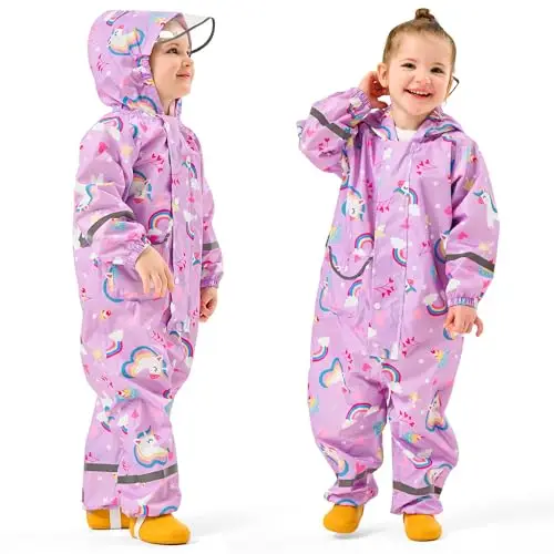 Baogaier Ragazze Impermeabile con Cappuccio Bambini Tuta da Pioggia Leggero Tutto in Uno Giacche Tutina Antipioggia miniatura 2