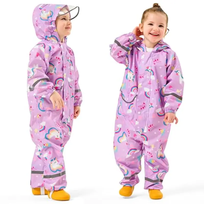 Baogaier Ragazze Impermeabile con Cappuccio Bambini Tuta da Pioggia Leggero Tutto in Uno Giacche Tutina Antipioggia miniatura 2