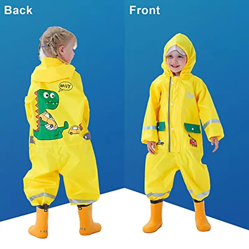Baogaier Ragazzo Tuta da Pioggia Antipioggia Bambini Impermeabile Cappuccio Ragazze Giallo Dinosauro Bambina Giacca miniatura 2
