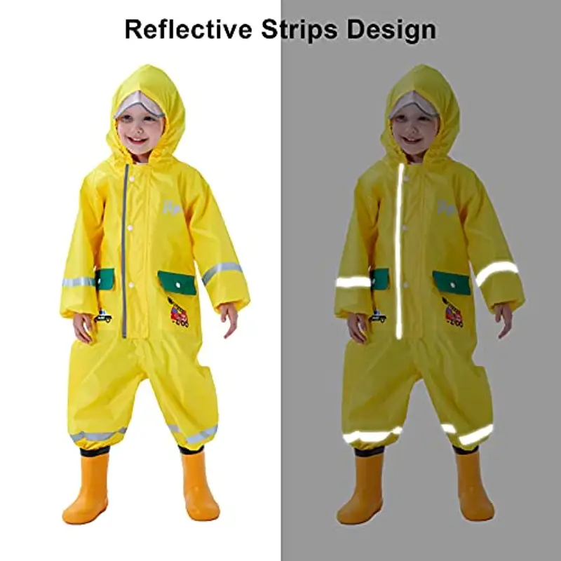 Baogaier Ragazzo Tuta da Pioggia Antipioggia Bambini Impermeabile Cappuccio Ragazze Giallo Dinosauro Bambina Giacca miniatura 3
