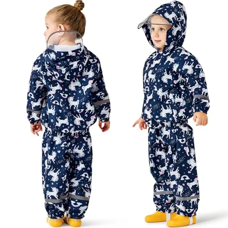 Baogaier Tuta Impermeabile Bambina, Leggero Fodera in Rete Antipioggia Giacca & Pantaloni Impermeabili 2 Pezzi Set miniatura 2