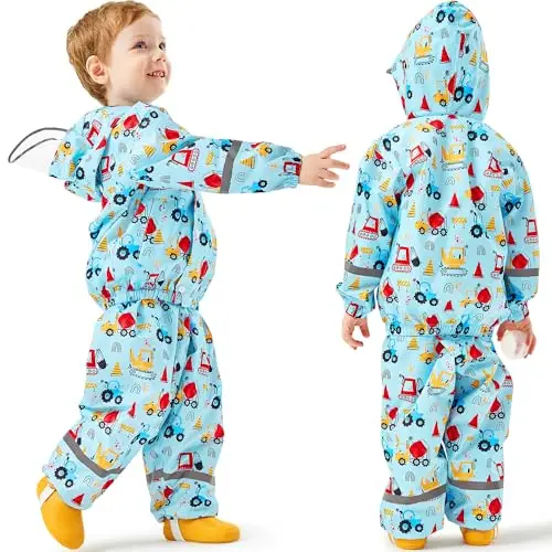 Baogaier Tuta Impermeabile Bambino, Leggero Fodera in Rete Antipioggia Giacca & Pantaloni Impermeabili 2 Pezzi Set miniatura 2